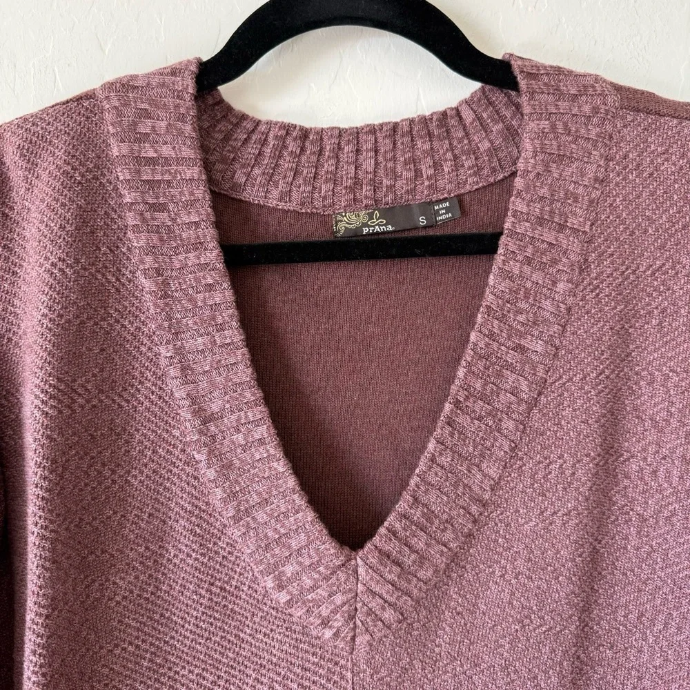 Prana Cedros Cocoa Contrasting Long Sleeve V Neck Knit Lightweight Sweater Small
